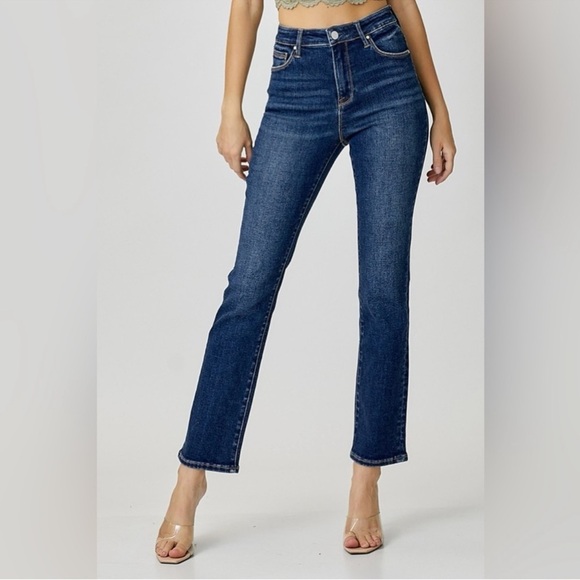 RISEN High Waist Straight Dark Wash Stretch Jeans - Picture 1 of 11